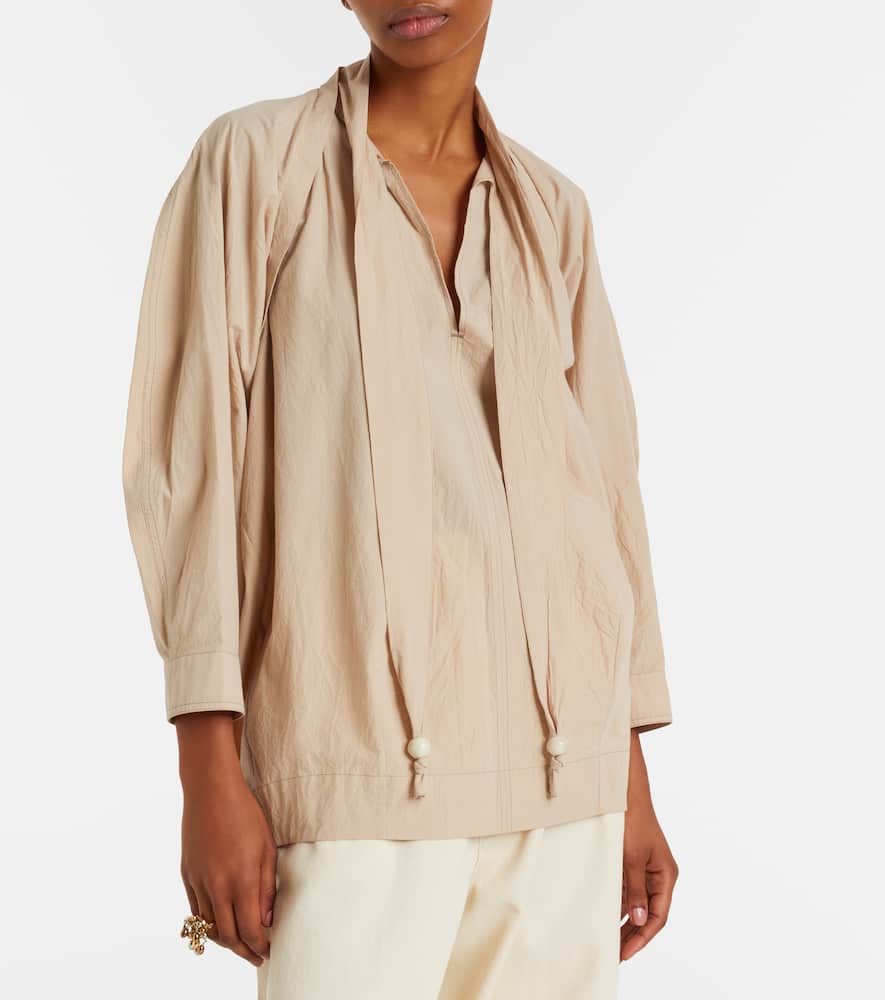 Tie-neck cotton crêpe blouse