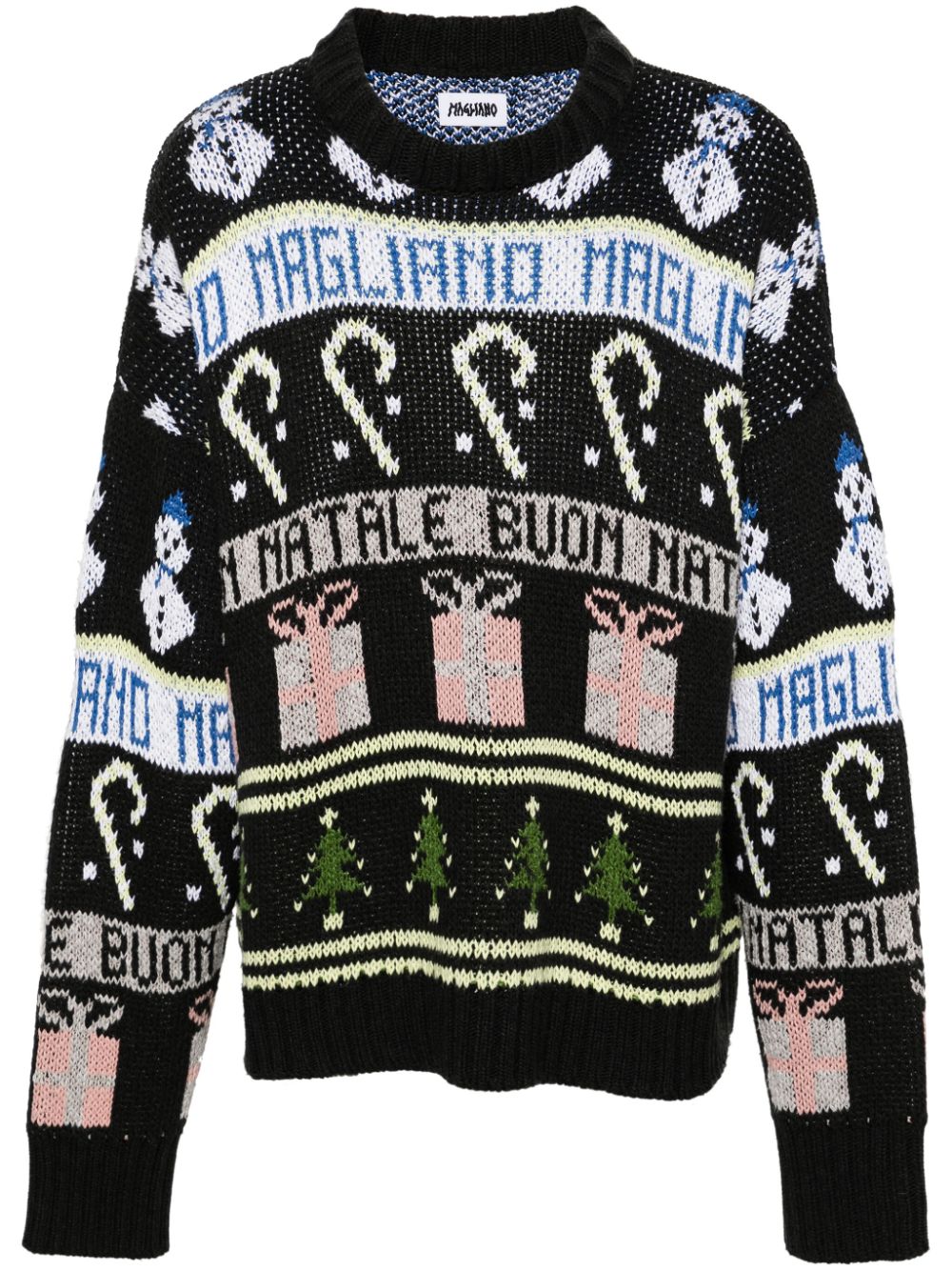 Crew-neck jacquard jumper - Black