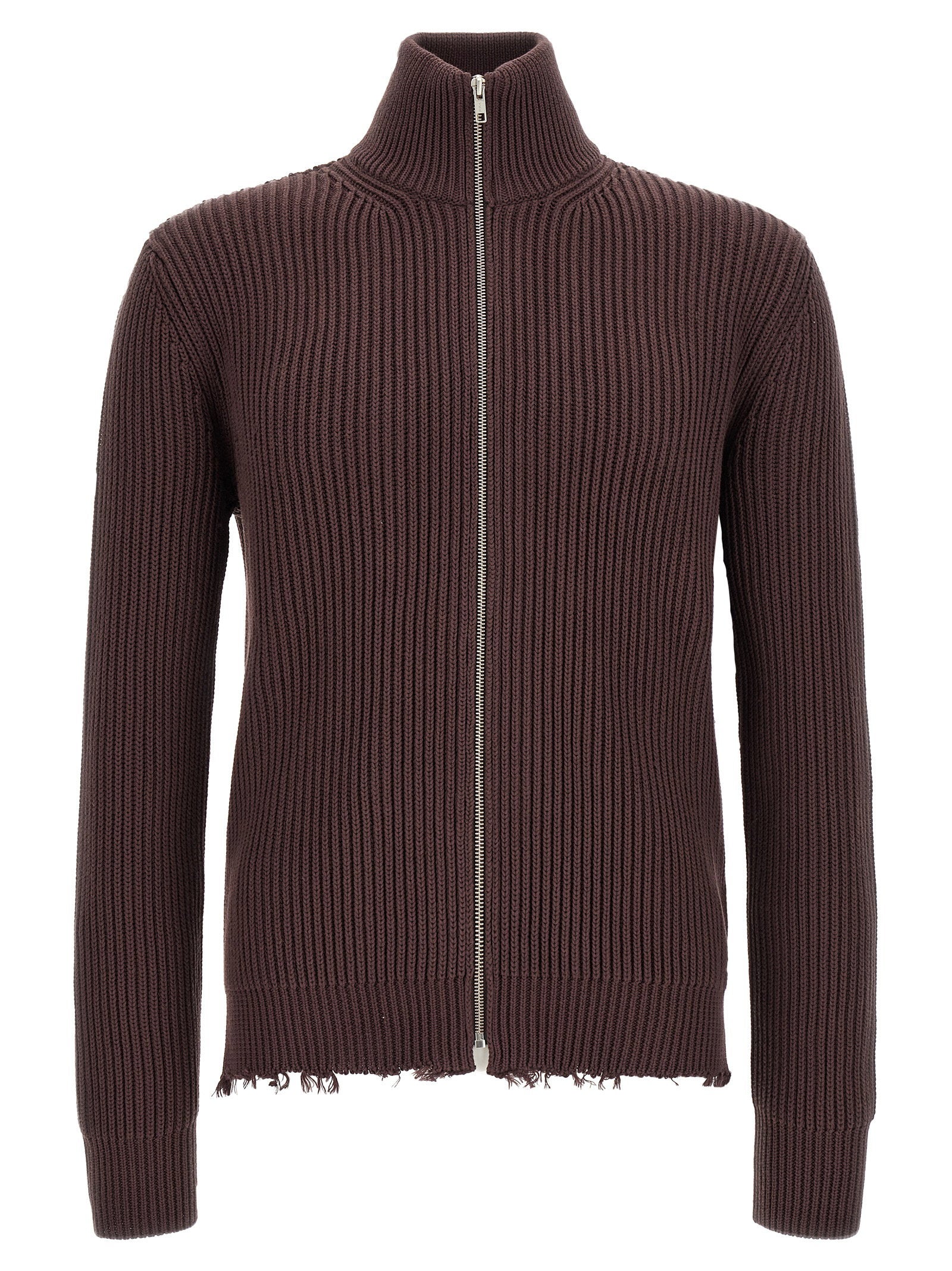 Ribbed Cotton Turtleneck Sweater — Brown
