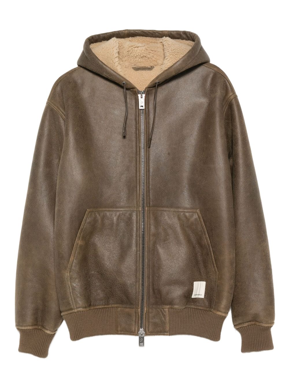 Hooded shearling jacket - Brown