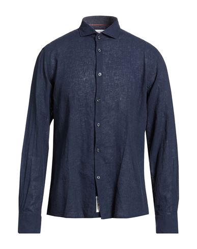Natural Feeling Man Shirt Midnight blue Size 3XL Linen, Cotton