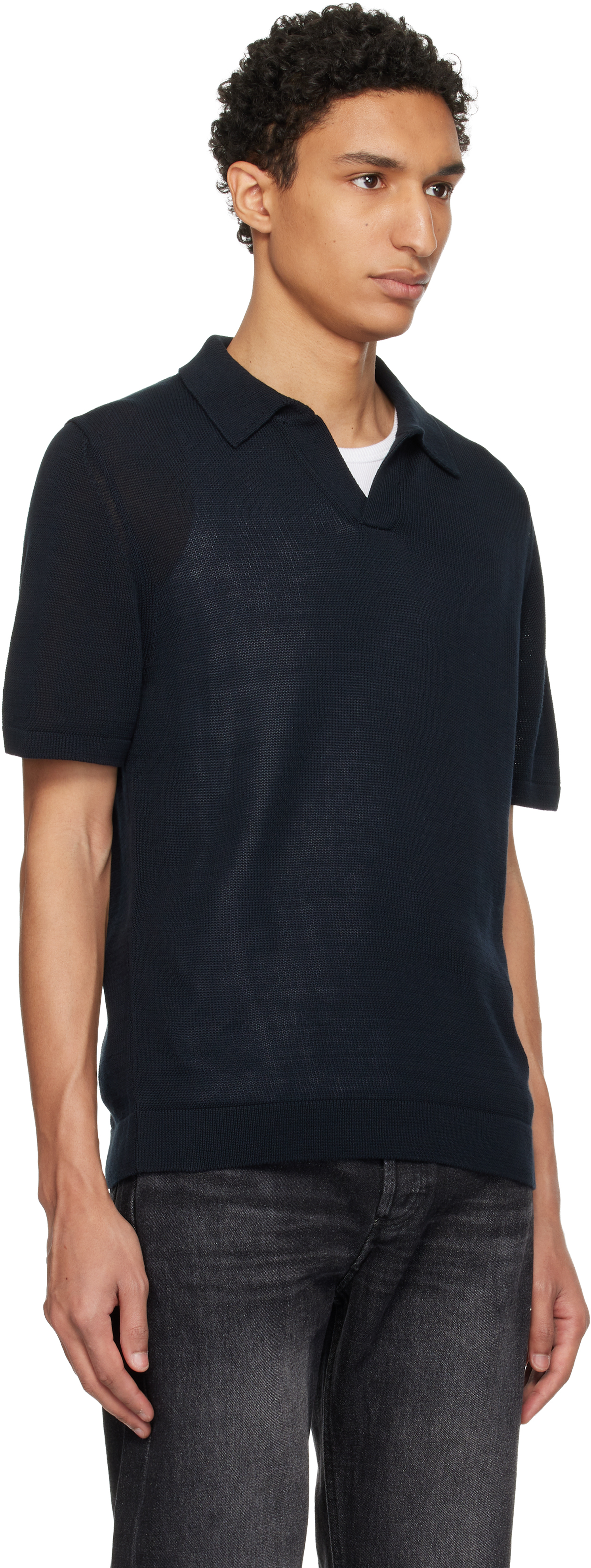 Navy Cotton Short Sleeve Polo