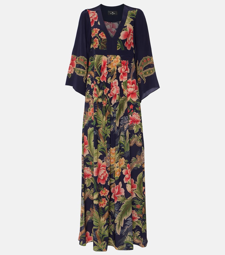 Floral silk crêpe de chine maxi dress