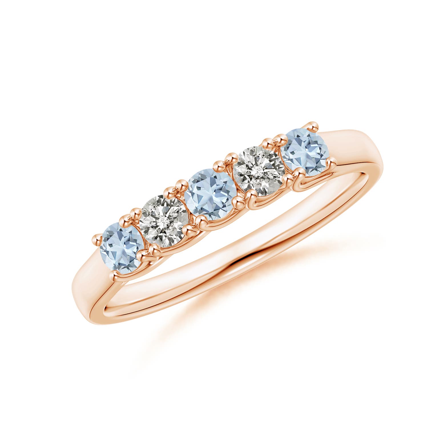 Angara 0.24 Carat Half Eternity Five Stone Aquamarine and Diamond Wedding Ring in 14K Rose Gold