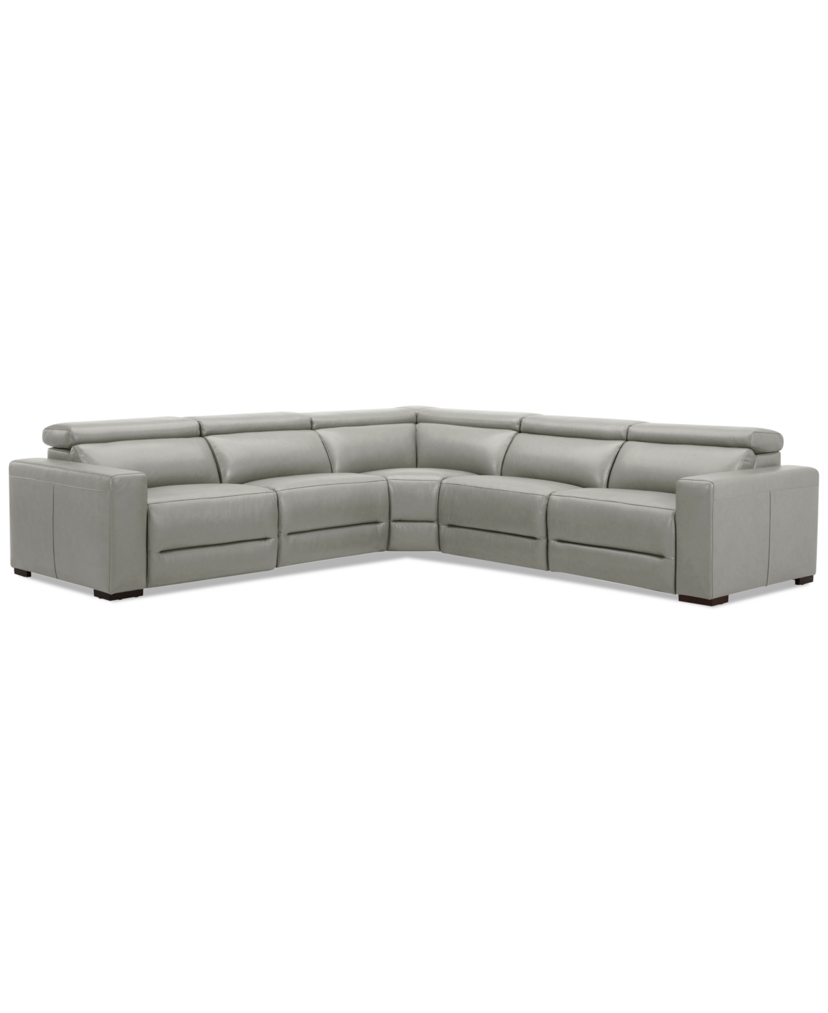 "Nevio 124"" 5-Pc. Leather Sectional with 2 Power Recliners and Headrests, Created For Light Grey"
