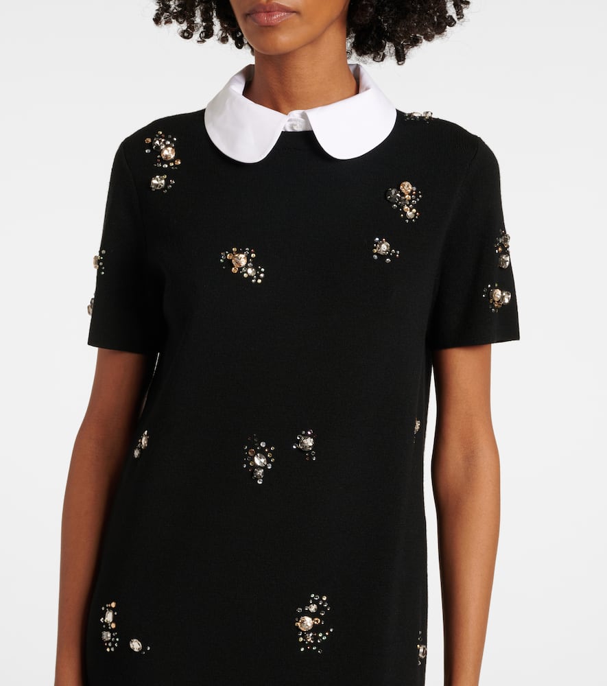 Embellished wool-blend midi dress