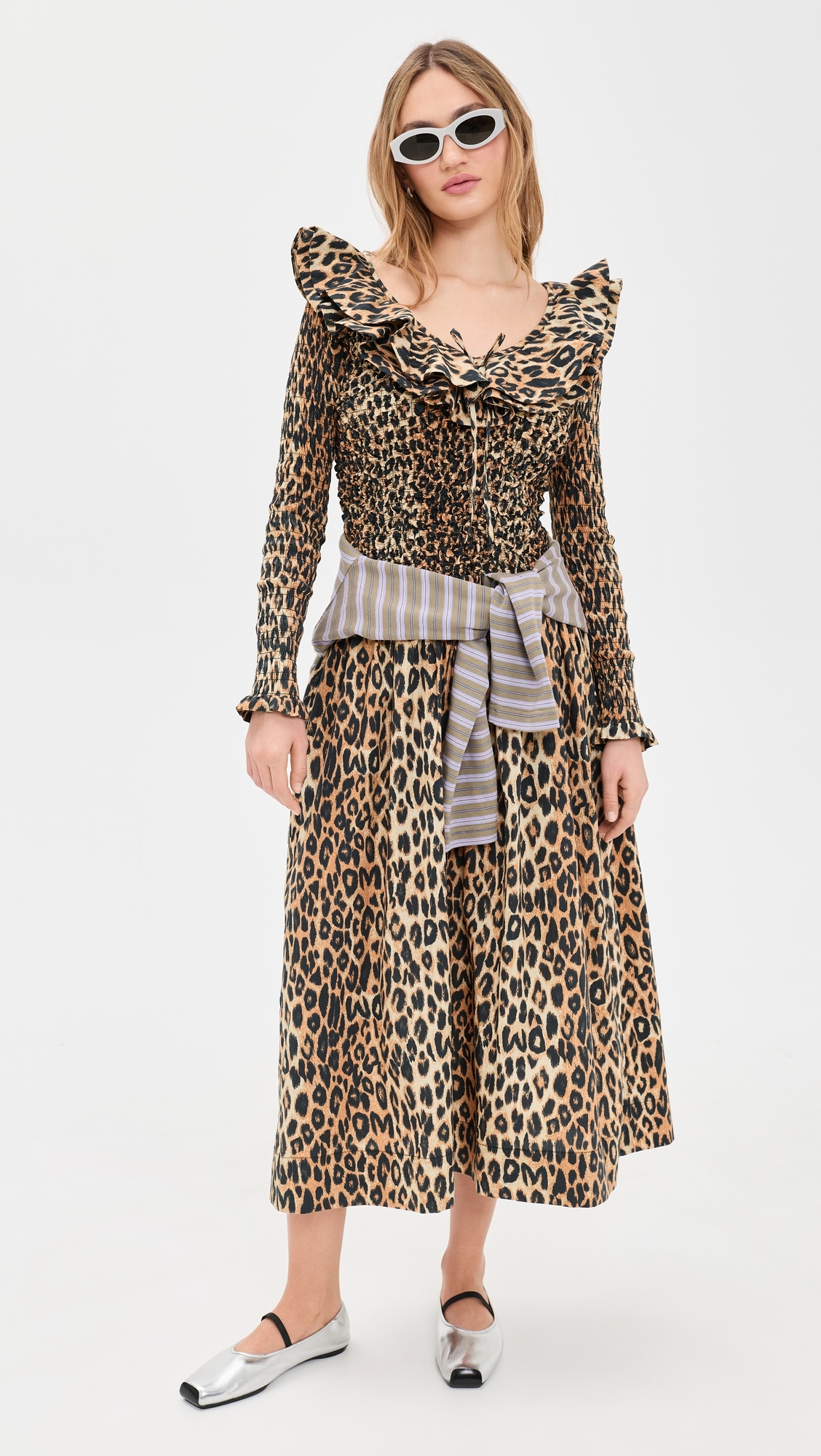 Harper Shirred Midi Dress Leopard