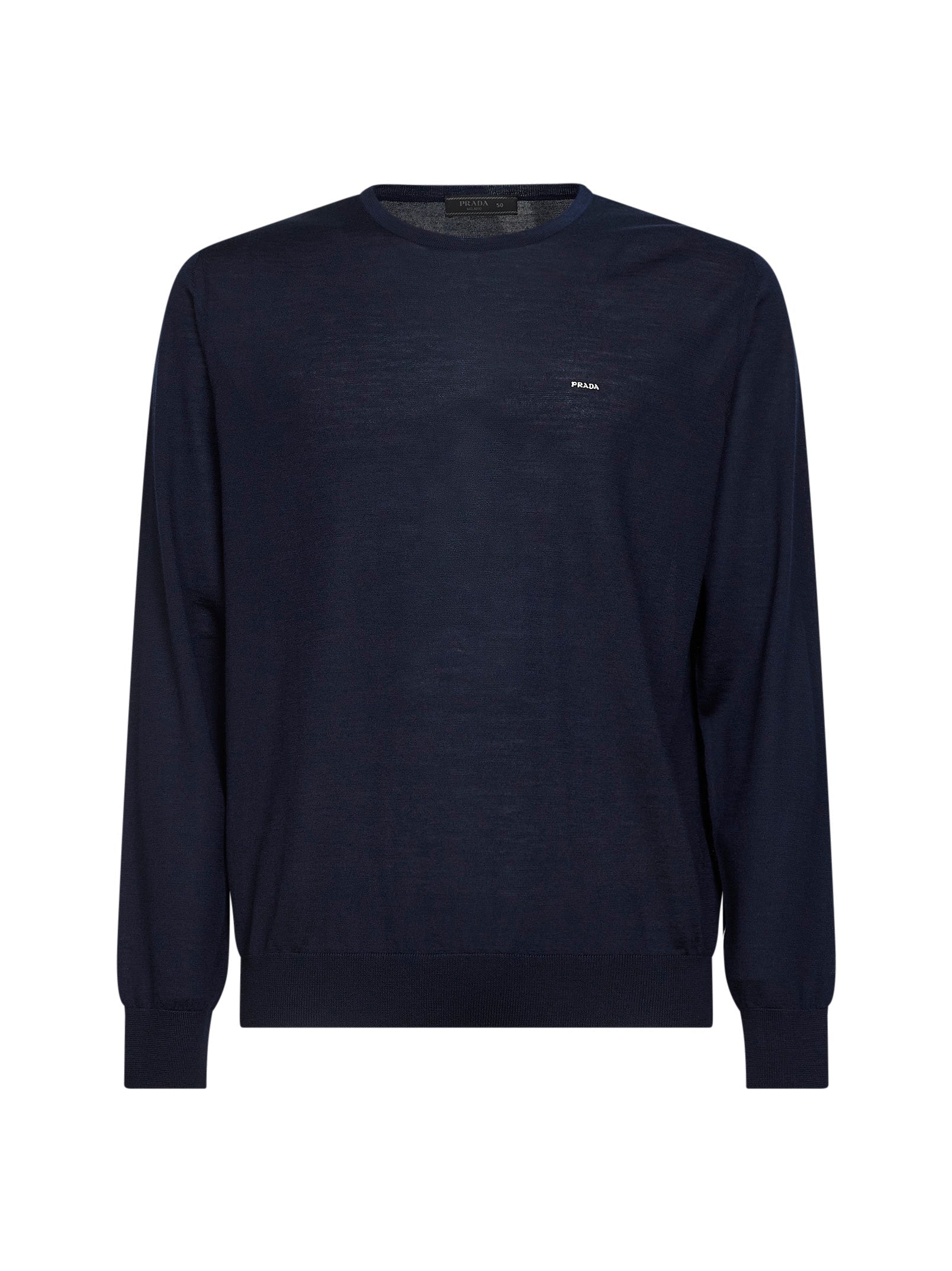 Logo-Embroidered Virgin Wool Sweater — Navy