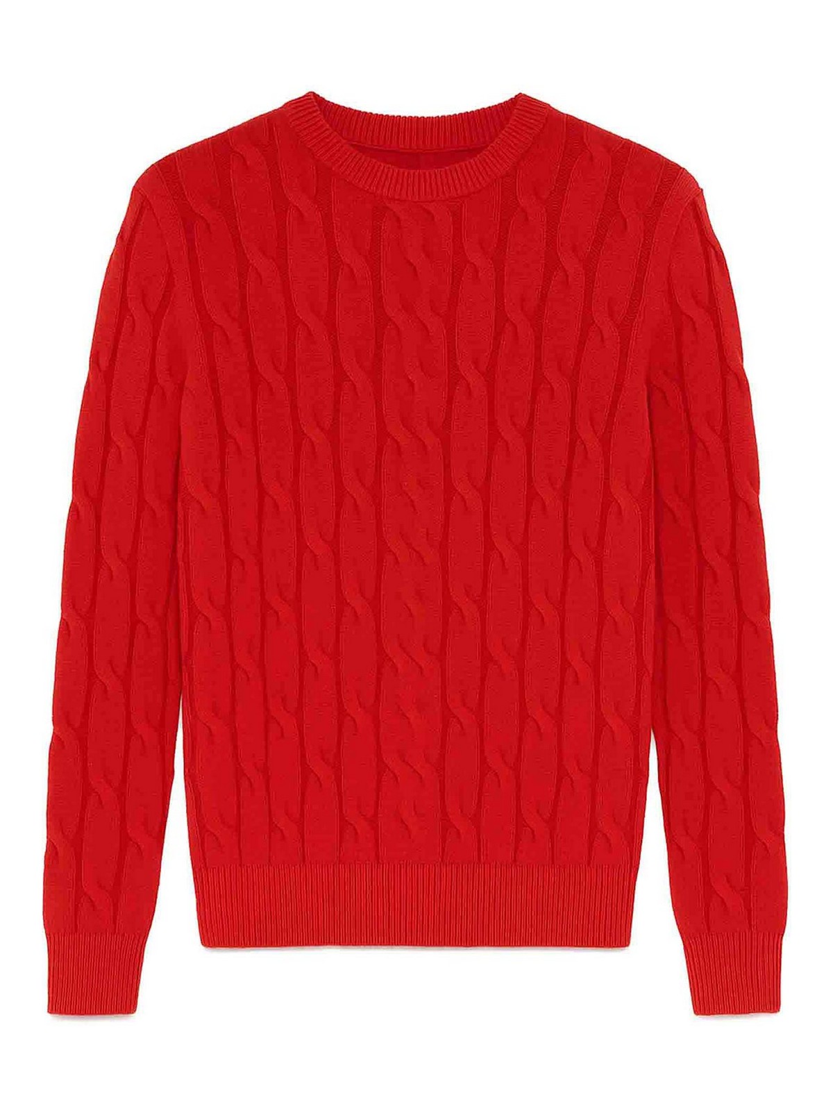 Red Cashmere Cable Knit Crew Neck Sweater