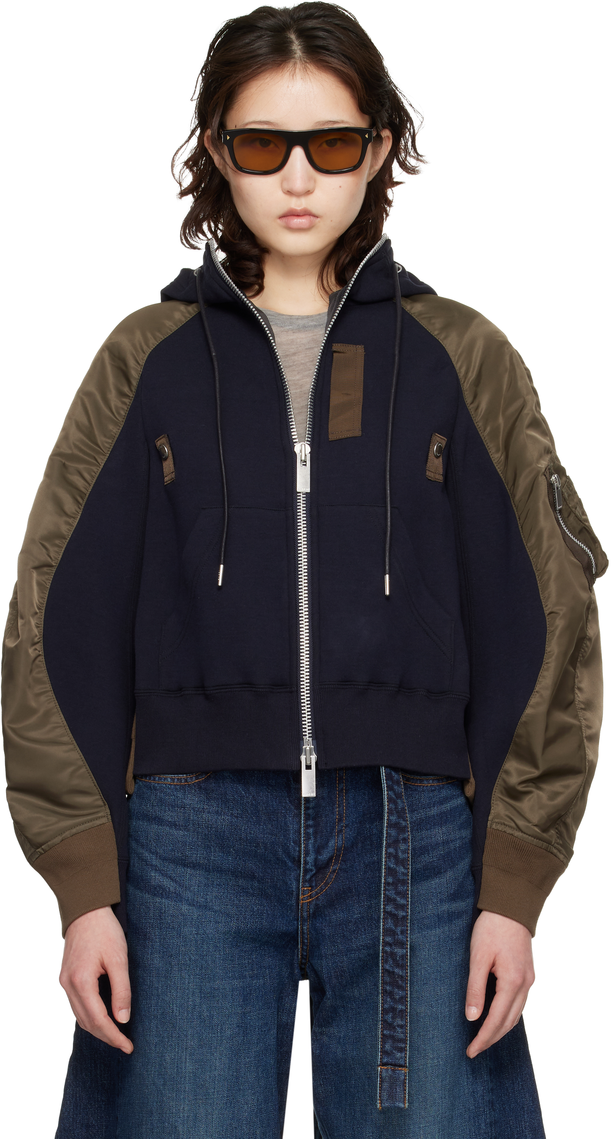 Navy & Khaki Sponge Sweat Hoodie