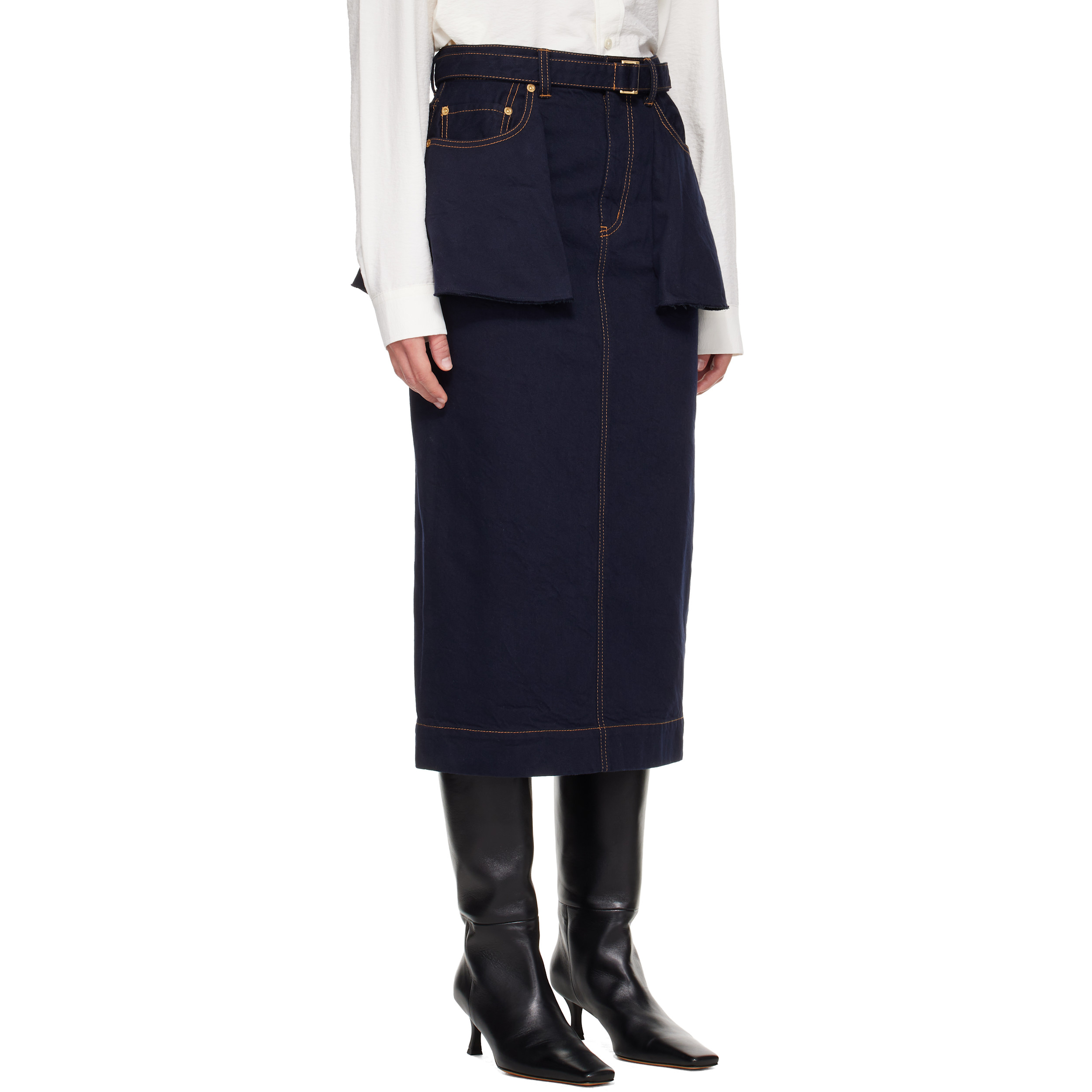 Navy Denim Midi Skirt