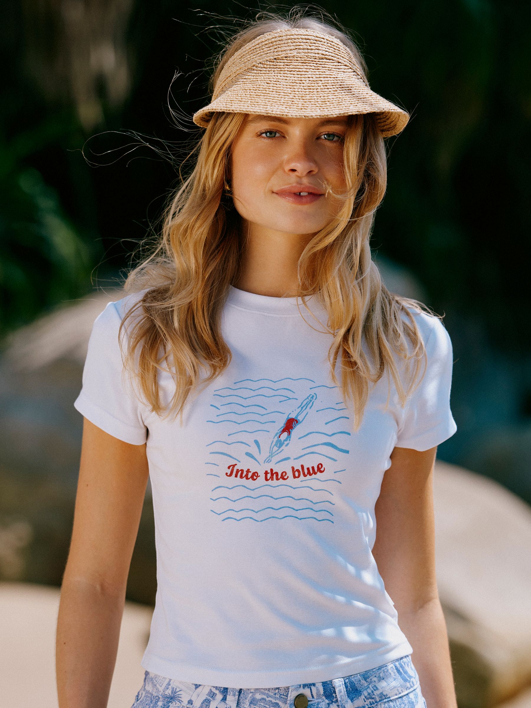 White Into The Blue Fitted Graphic Cotton Rich T-Shirt