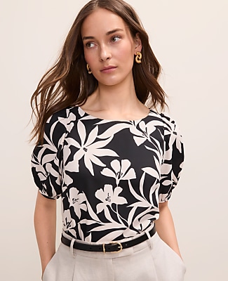Ann Taylor Floral Boatneck Blouse