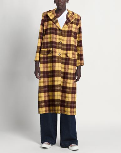 Woman Coat Yellow Size 12 Acrylic, Polyester, Wool