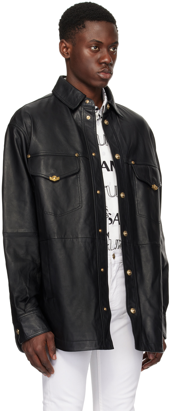 Versace Jeans Couture Black V-Emblem Leather Jacket