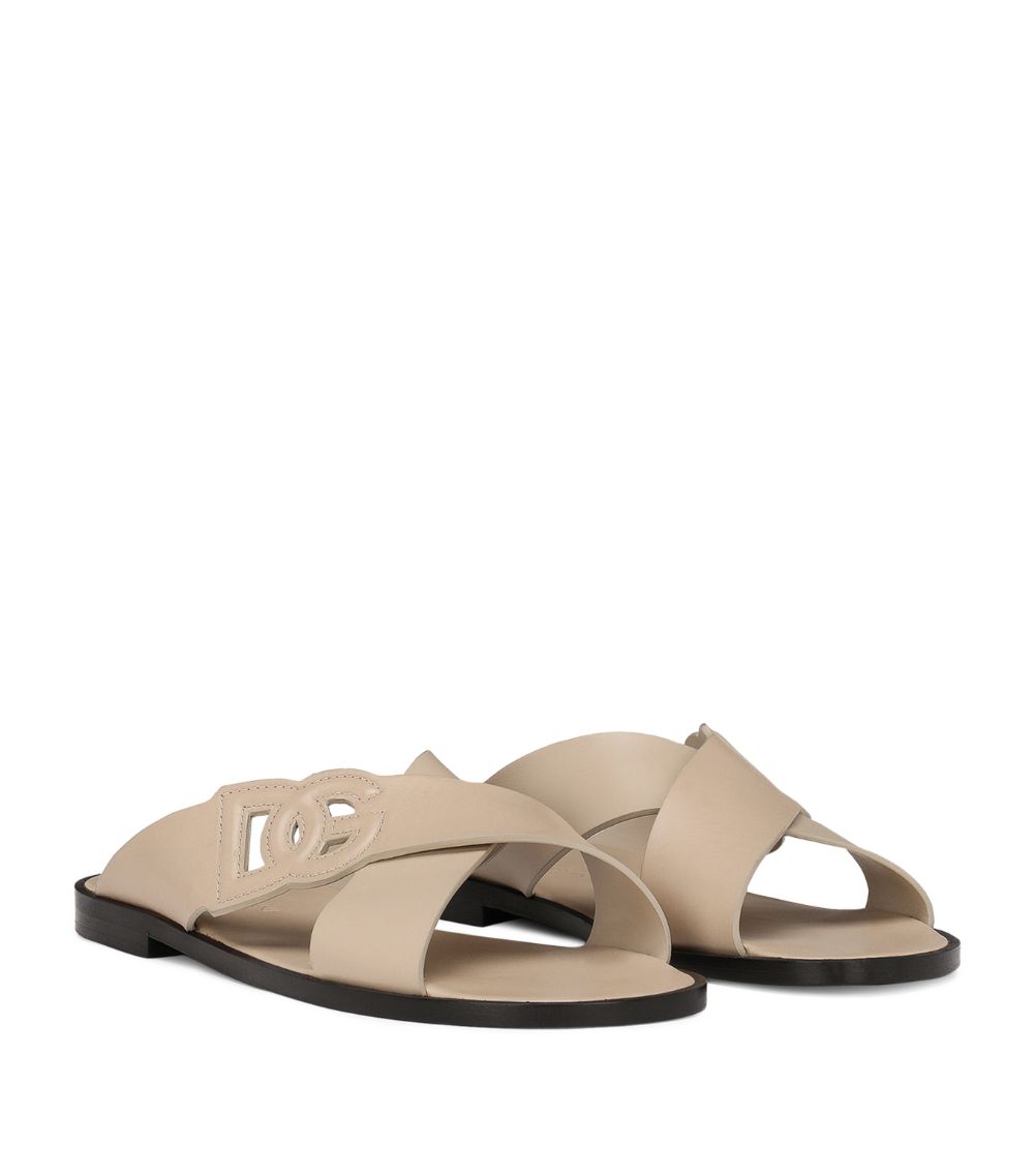 Leather Logo Cross-Over Sandals