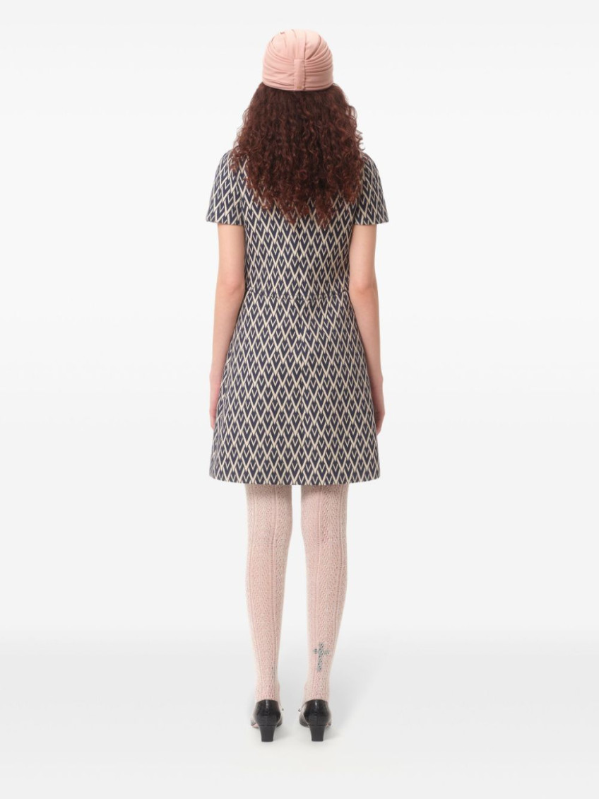 All-over Patterned Short-sleeved Mini Dress