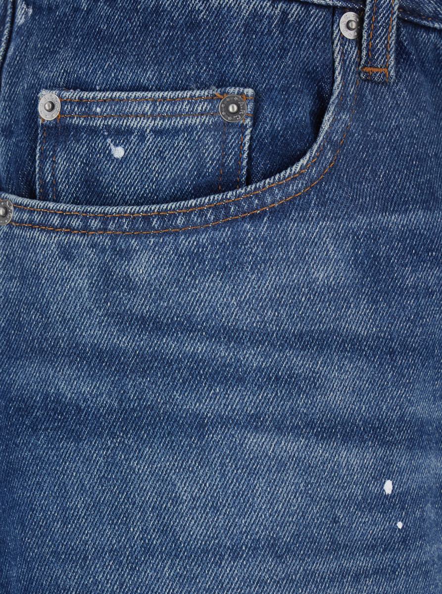 Blue Five-Pocket Jeans With All-Over Paint Effect In Cotton Man