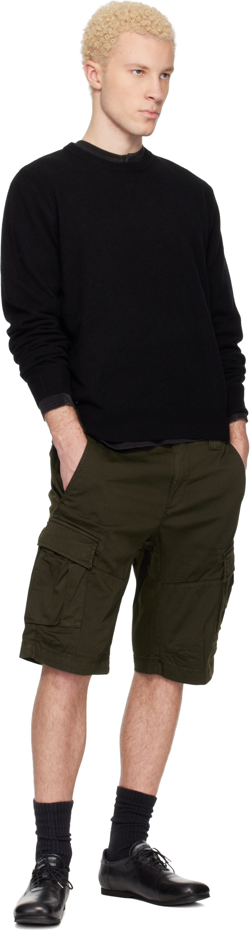 Khaki Stretch Sateen Cargo Lens Shorts