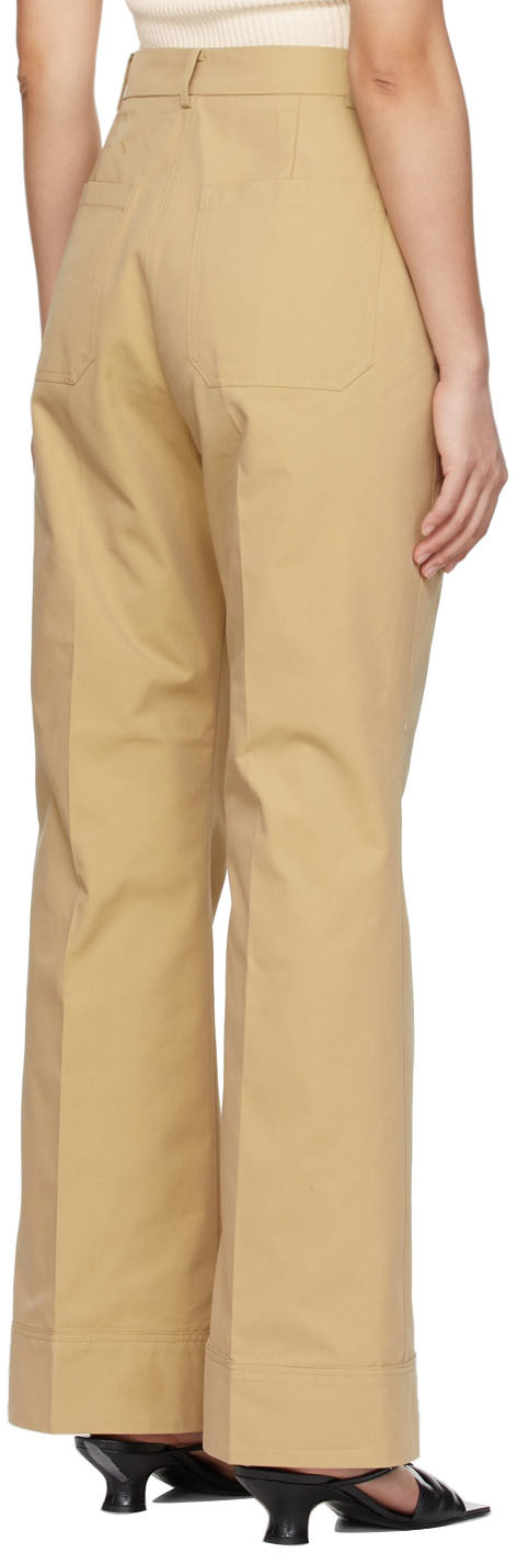 Beige cotton flared slacks