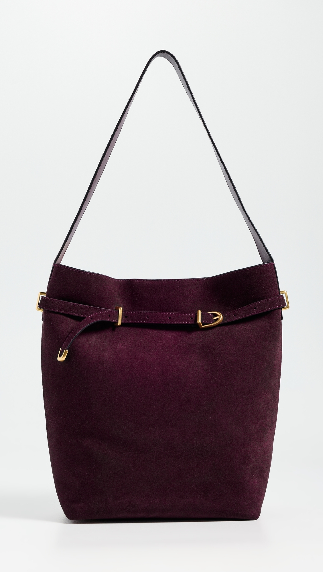 The Essential Belted Bucket Tote In Suede Dark Burgundy One Size