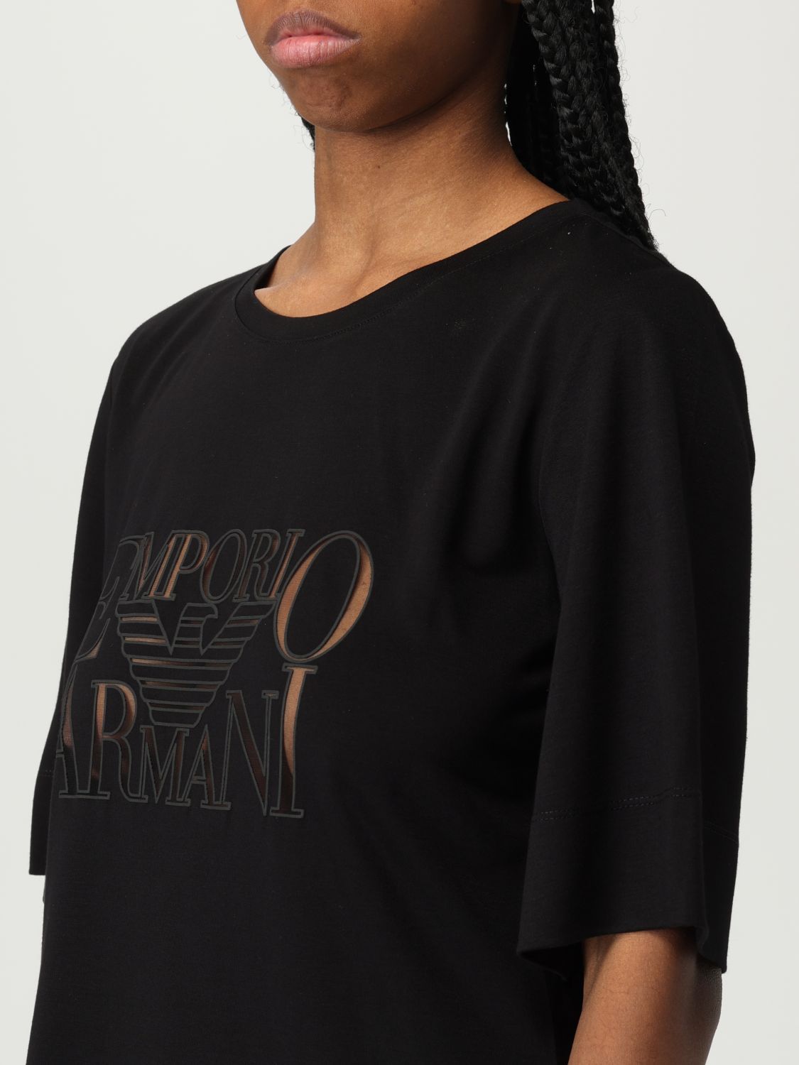 Emporio Armani logo-embroidered T-shirt min dress - Black