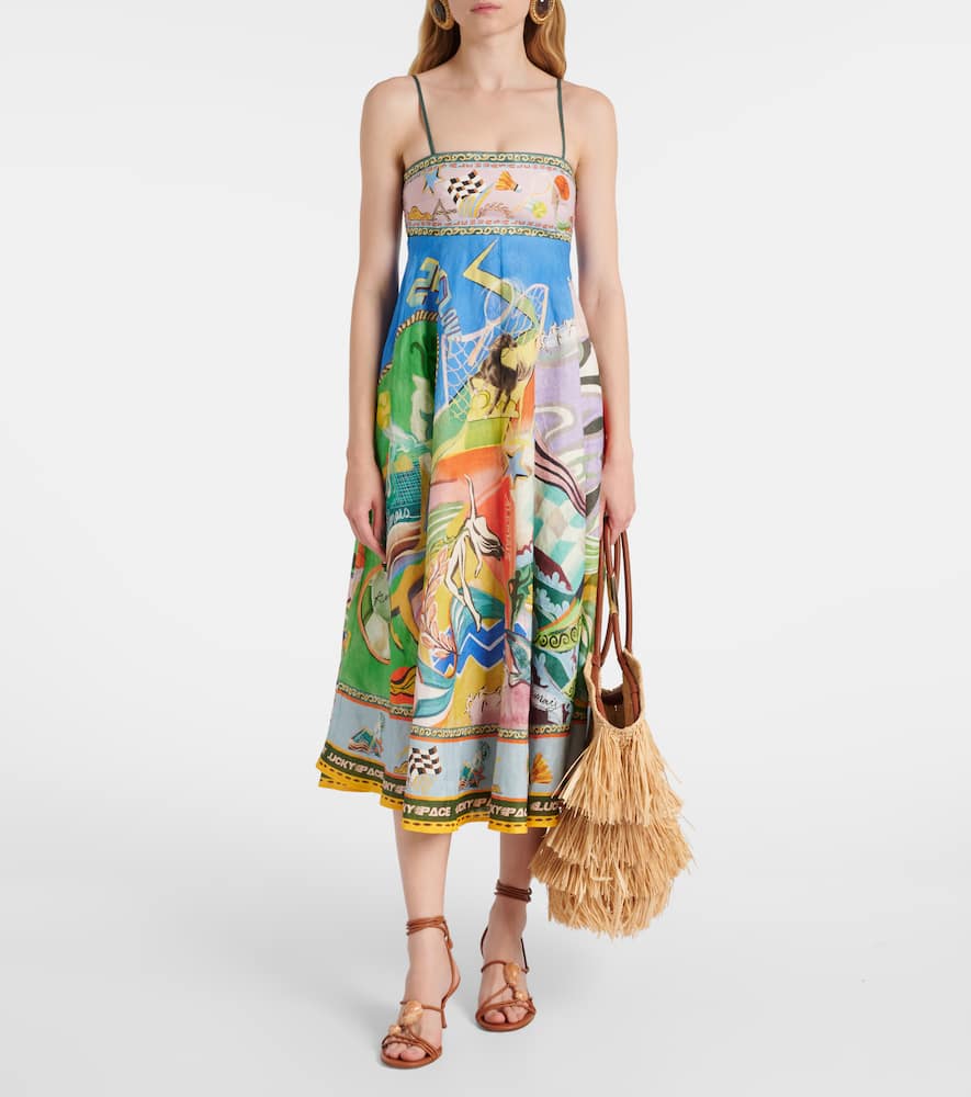 Alémais Lucky Pace printed linen midi dress