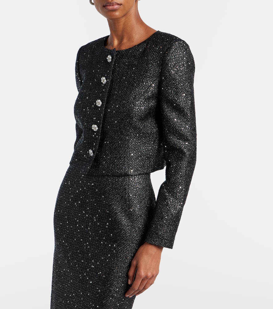 Sequined cropped lamé tweed jacket