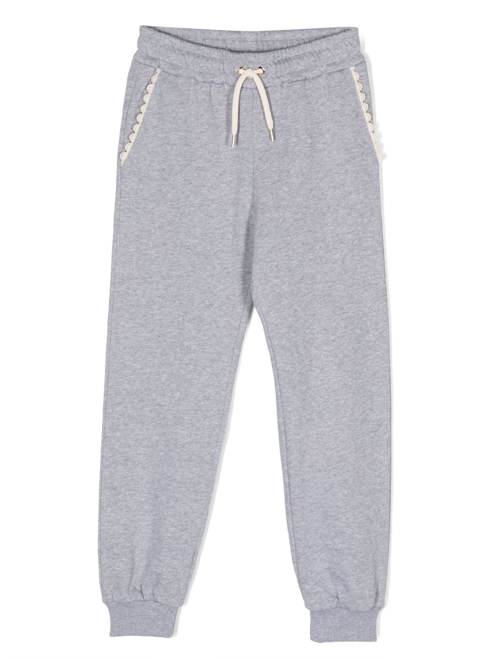 Lace-trim cotton track pants - Grey
