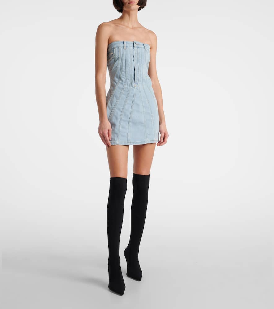 Mugler Paneled denim bustier dress