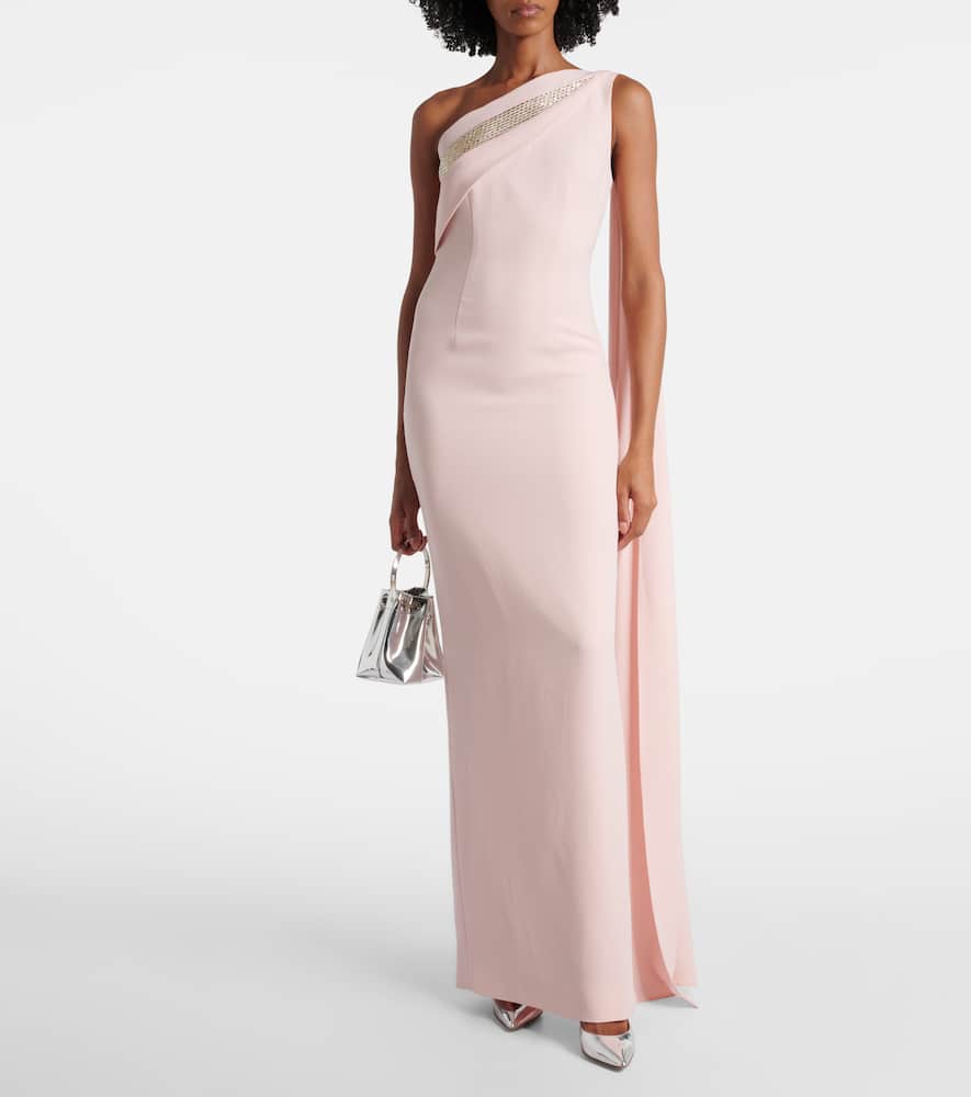Embellished one-shoulder cady gown