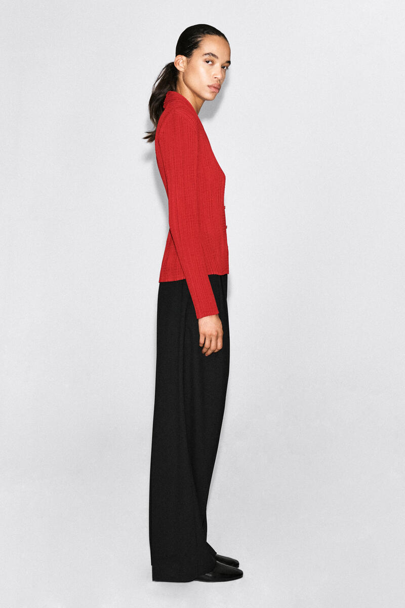 Pleated Jacquard Cardigan