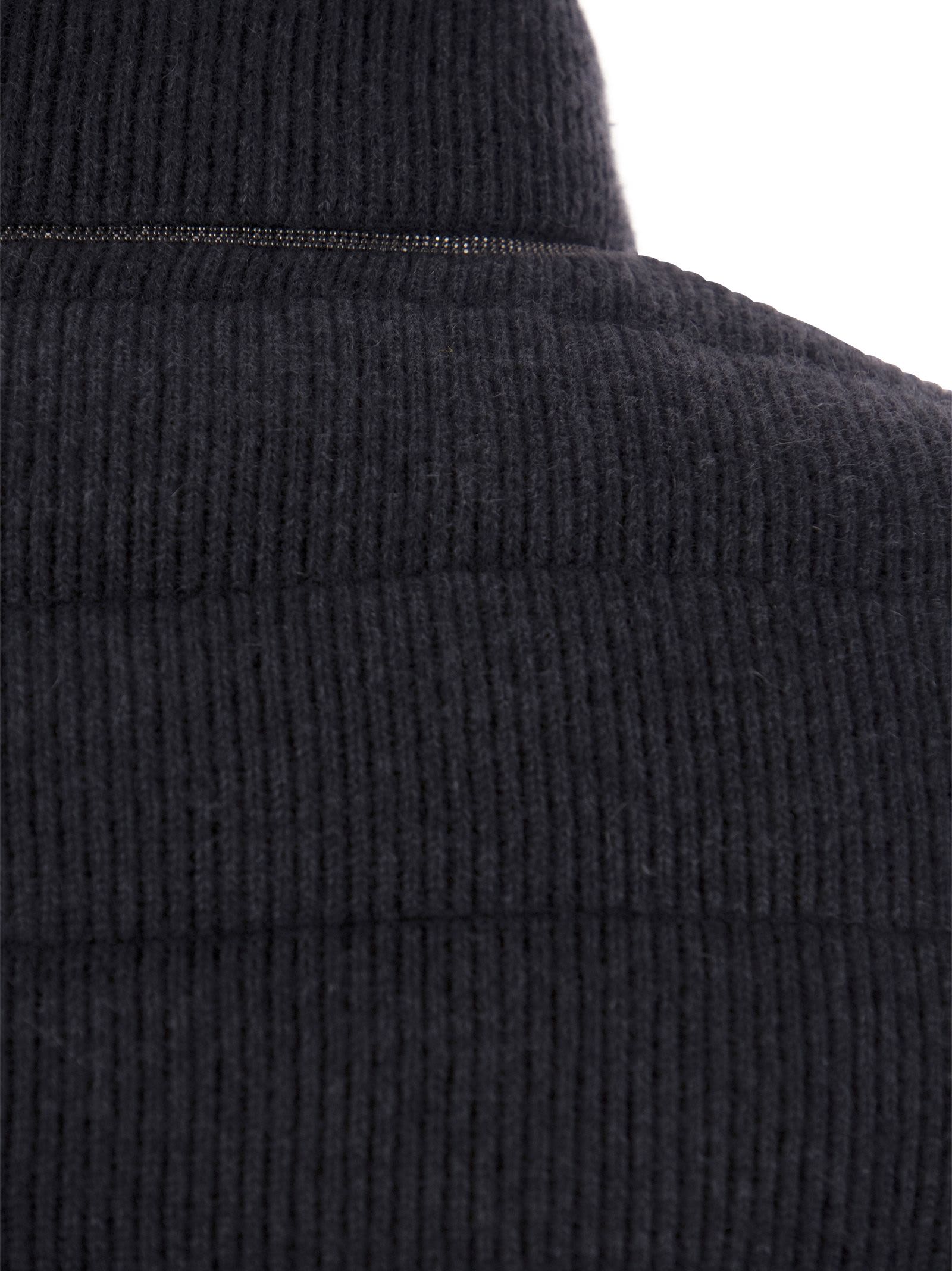 English Rib Cashmere Knit Sleeveless Down Jacket With Monile