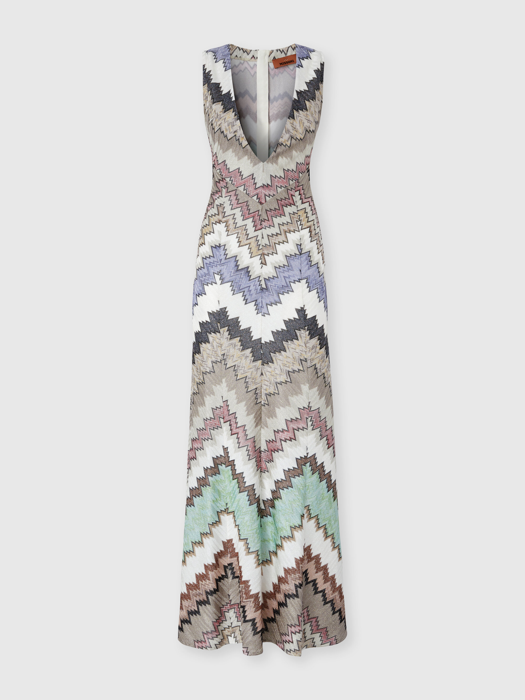 Missoni - Abito lungo in viscosa lamé con profonda scollatura a V, Donna, Verde& Marrone