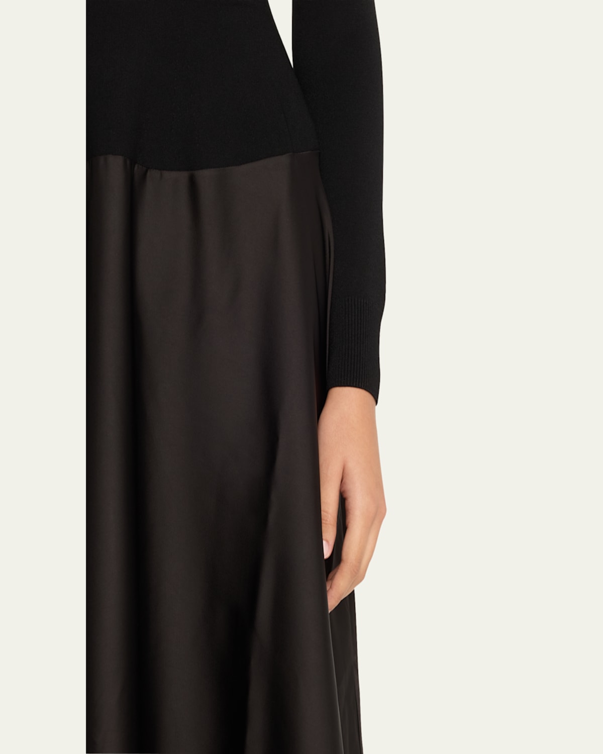 Frances Long-Sleeve Satin Combo Midi Dress
