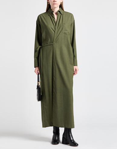 Woman Maxi dress Military green Size 2 Virgin Wool, Polyamide, Elastane