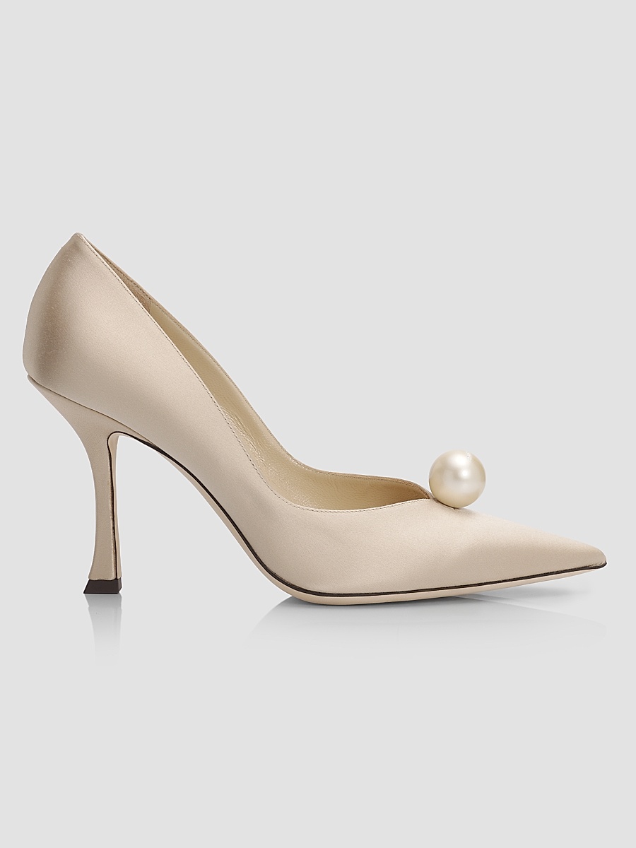 Women's Ziri 90MM Imitation-Pearl Satin Pumps - Light Soft Gold