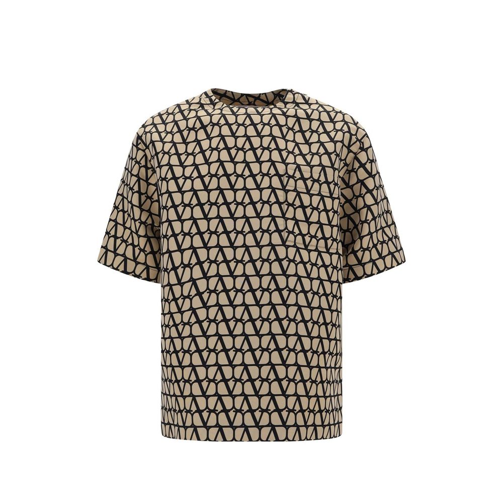 Monogram-Jacquard Silk T-Shirt — Beige
