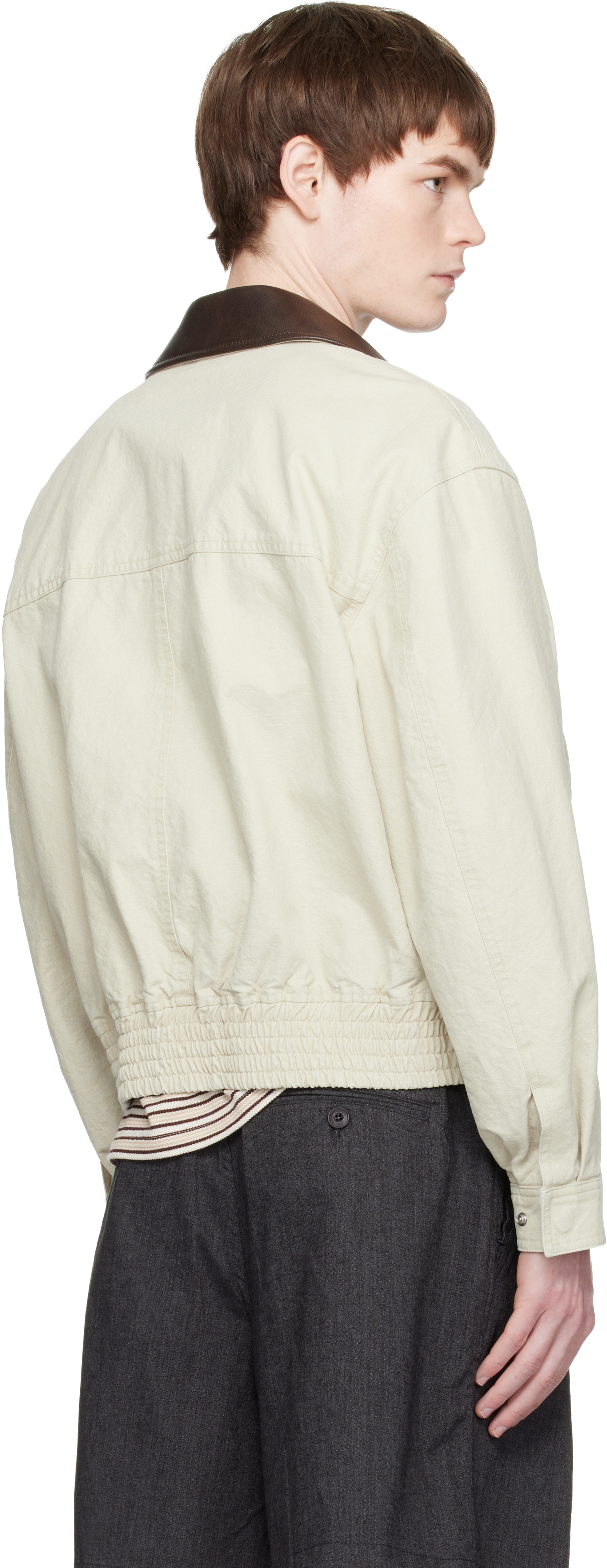 Off-White Leather Collar Washed Cationized Bomber Jacket
