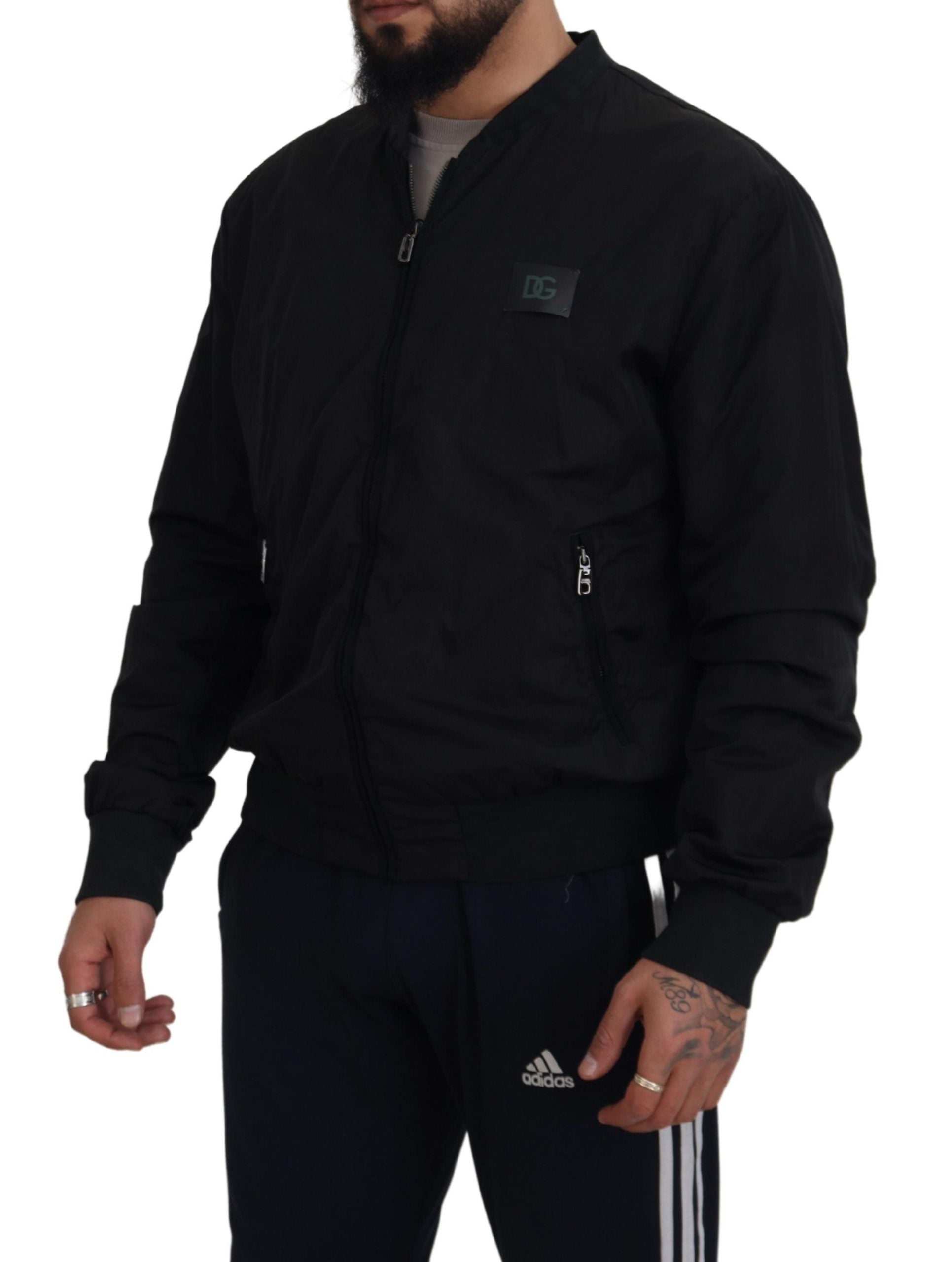 Nylon Logo Bomber Jacket — Black
