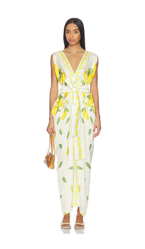 Verandah Dripping Alphonso Silk Dress in Ivory Mangoes. M also in L, S