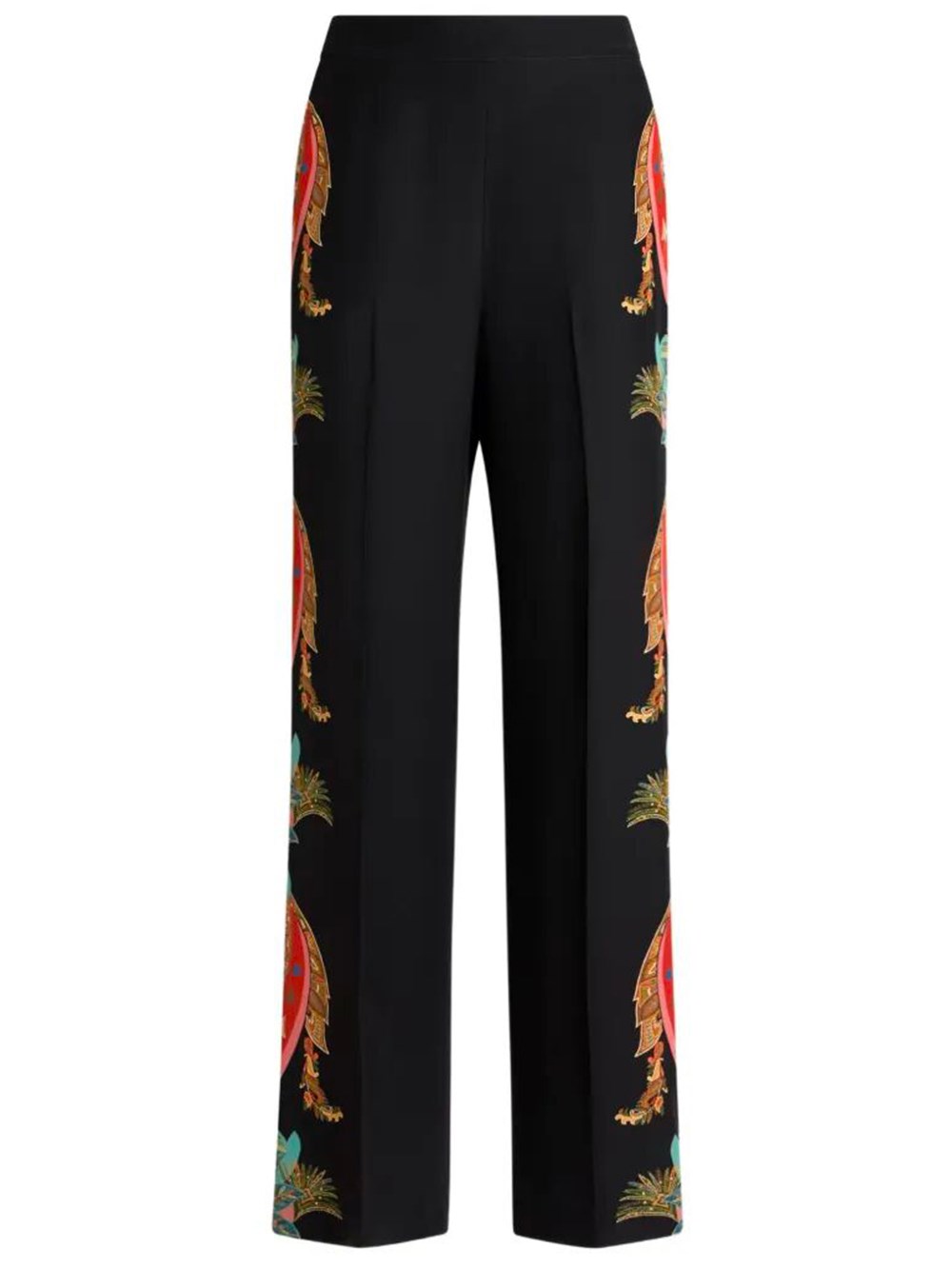 Silk Palazzo Trousers With Paisley Foliage Print