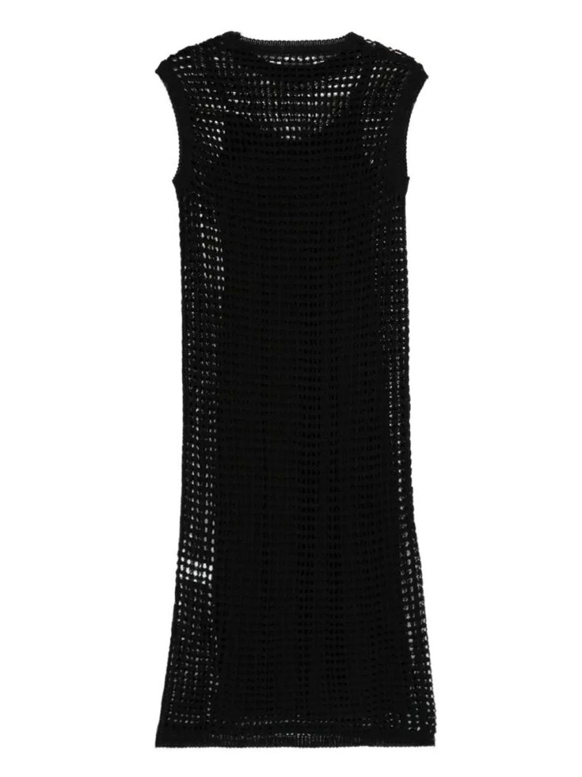 Black Crew Neck Knitted Midi Dress