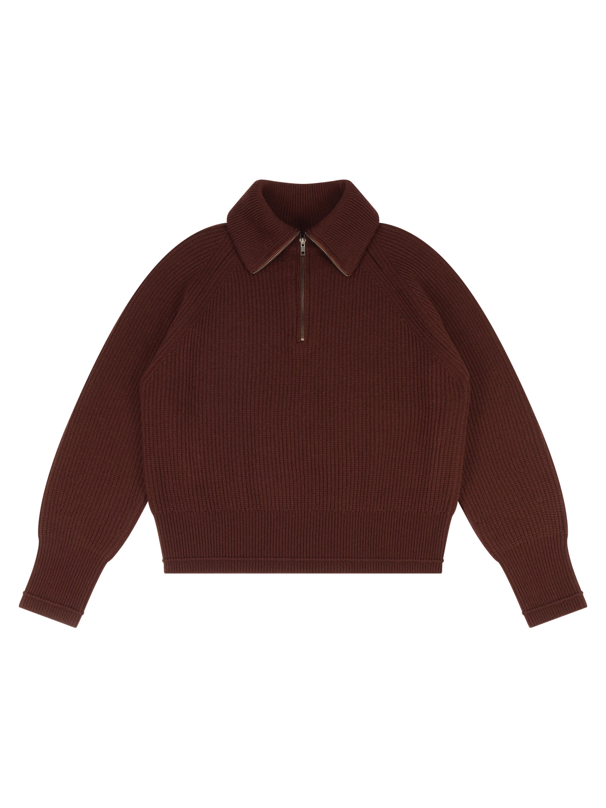 Fold-Over Collar Wool Sweater with Half Front Button Closure