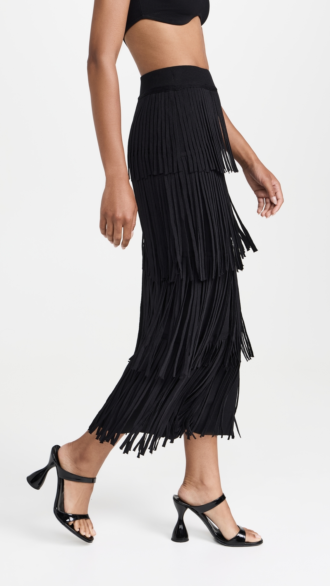 Za Za Knit Fringe Skirt Black