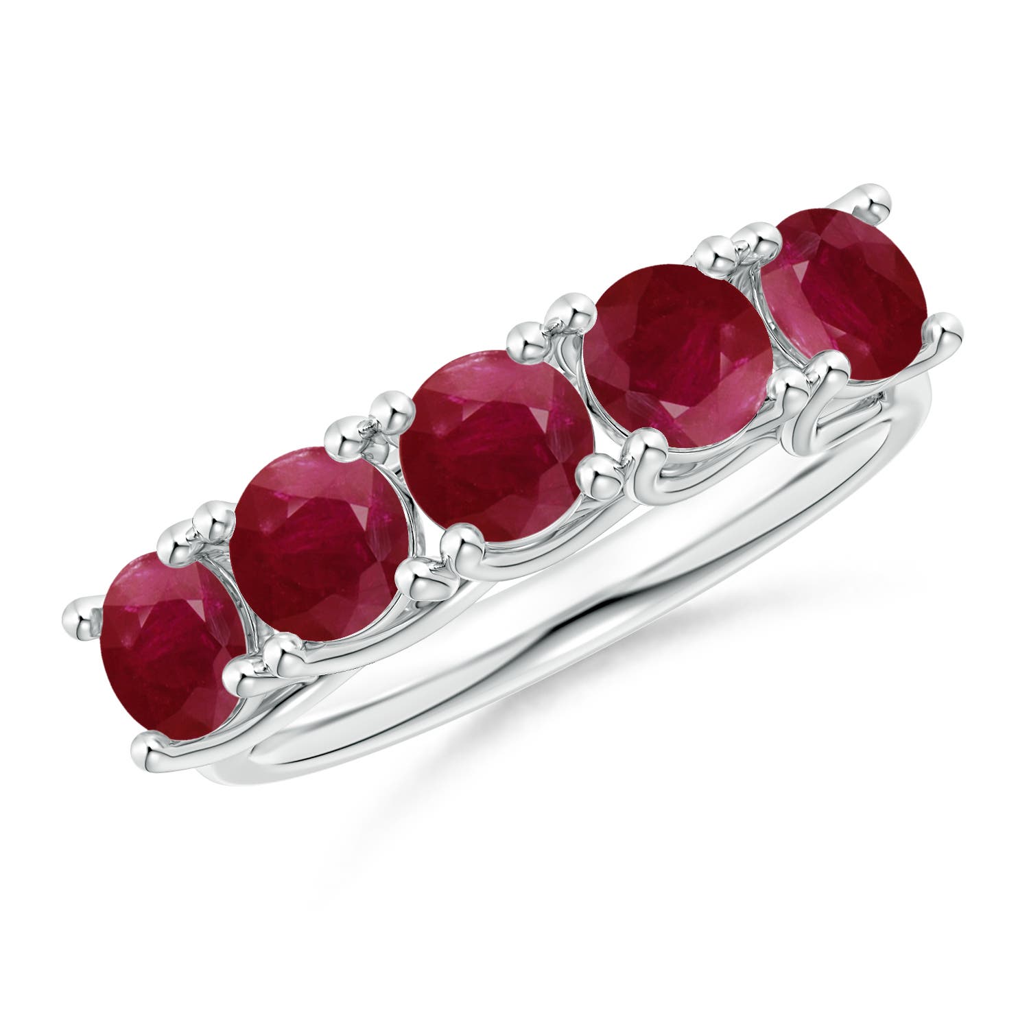 Angara 2.3 Carats Half Eternity Five Stone Ruby Wedding Band in 18K White Gold