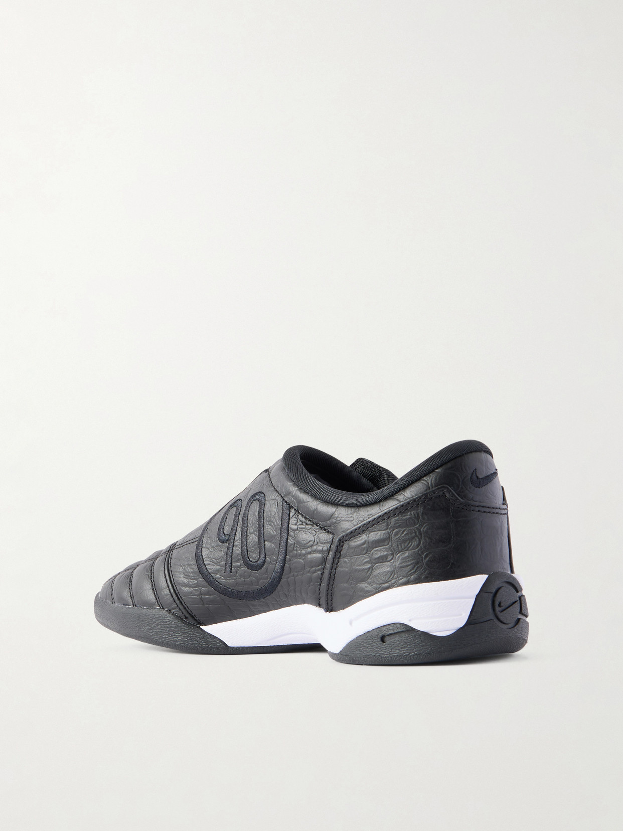 T90 Embroidered Croc-effect Leather Sneakers - Black
