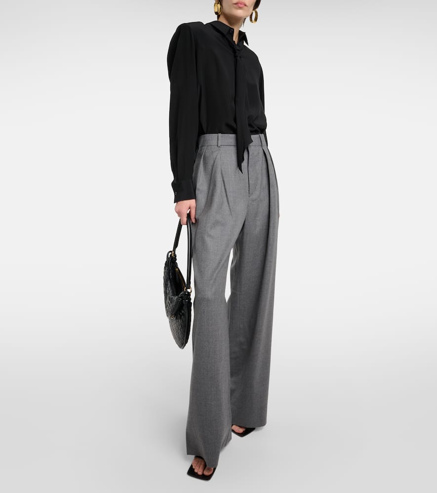 Low-rise wool flannel wide-leg pants