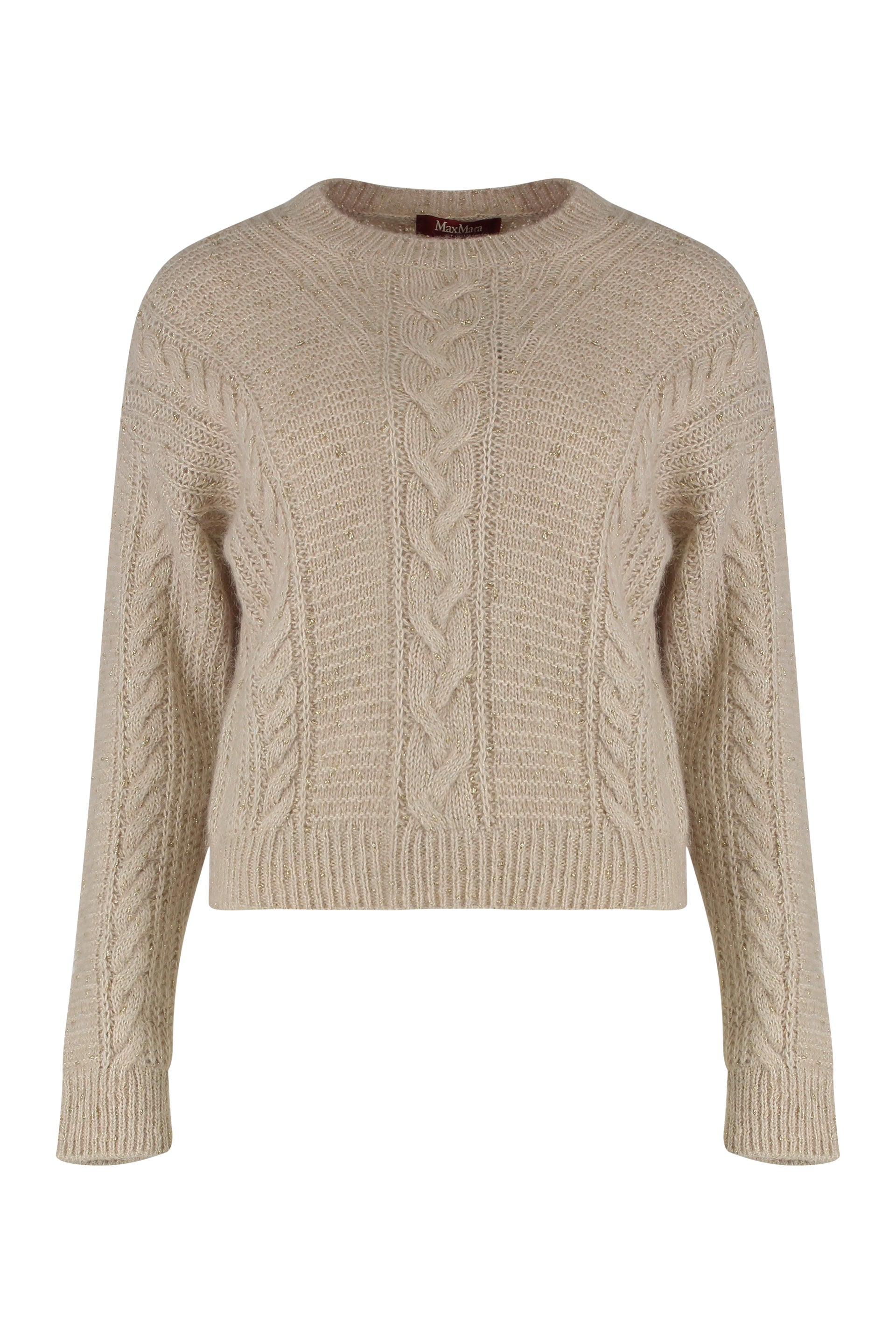 -Inspired Boxy Cropped Alpaca Sweater with Metallic Braids