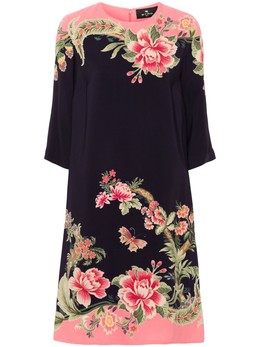 Floral-print silk midi dress - Blue